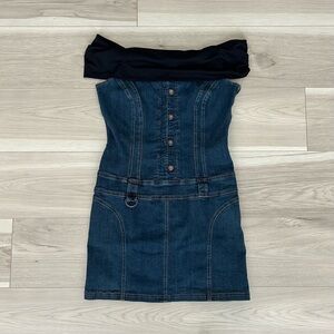 denim hot kiss off the shoulder dress